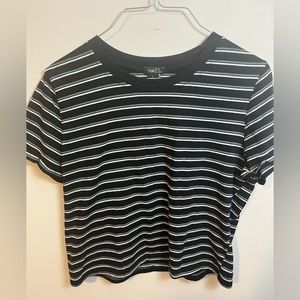 Black with Green and White Pin Stripe Rue21 Scoop Neck Crop Top